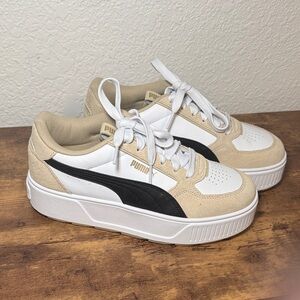 Puma Beige and White Platform Sneakers